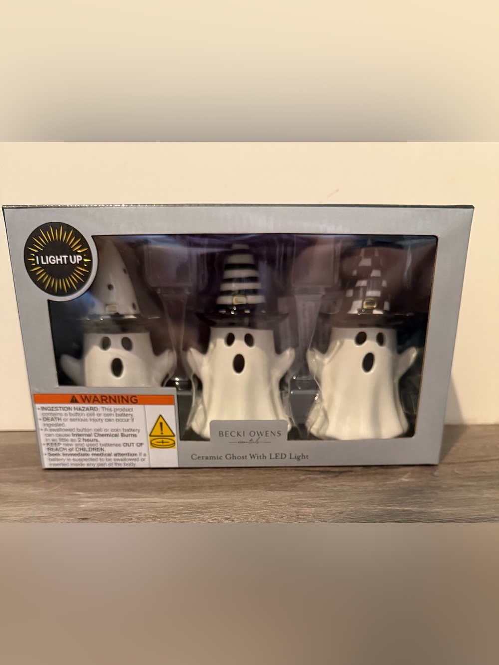 Super Cute Becki Owens Light-up Ceramic Ghosts- Set of 3- NWT